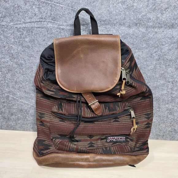Vintage Jansport Aztec Tribal Print Leather Bottom Backpack Made in USA - Picture 1 of 11